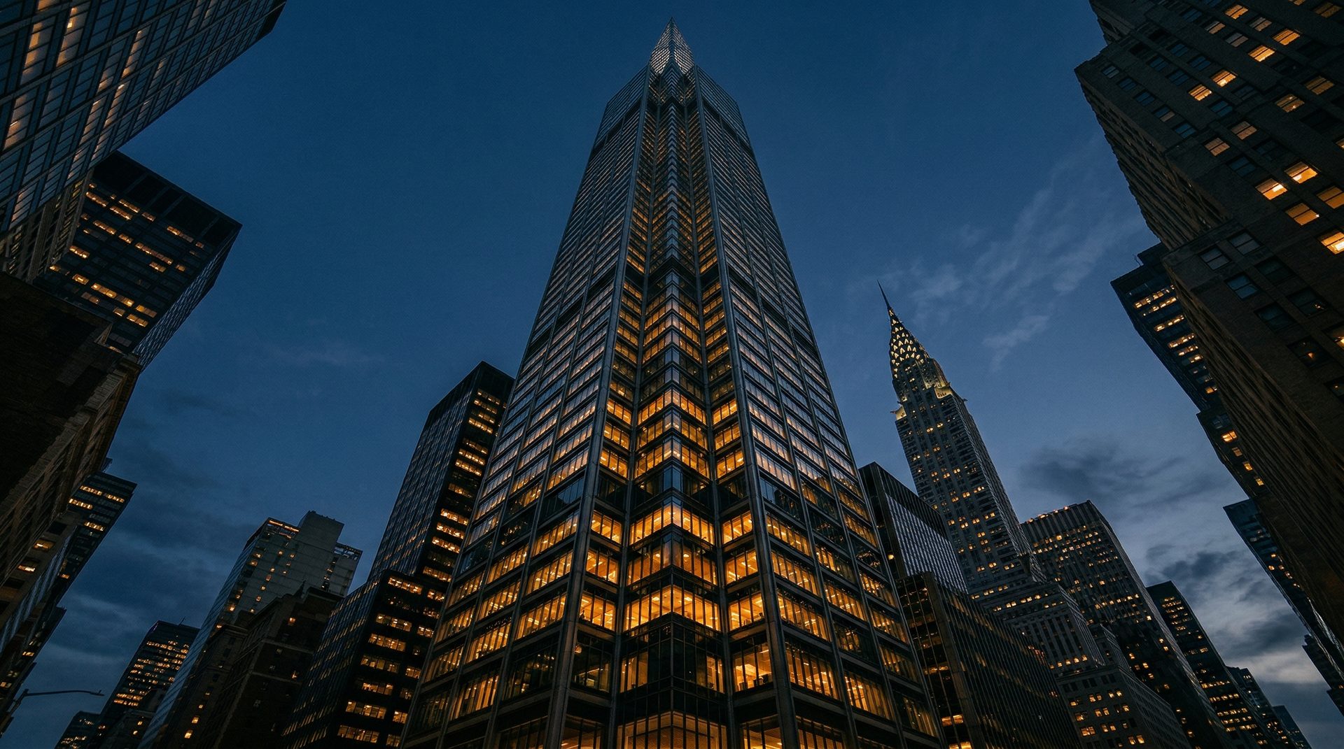 New York City skyline at dusk