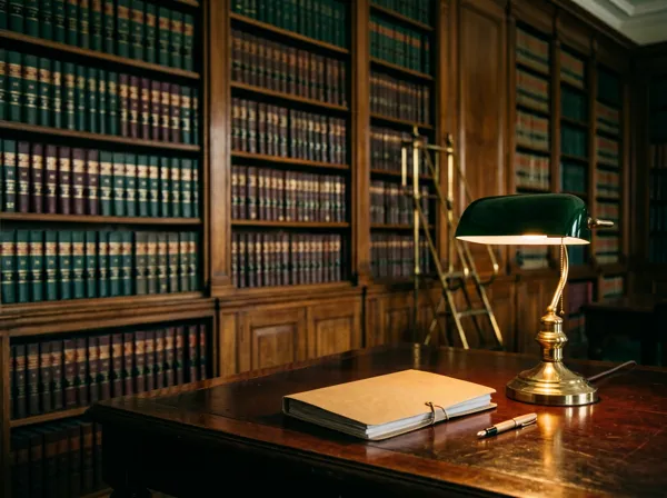 Law library with banker lamp — commercial litigation
